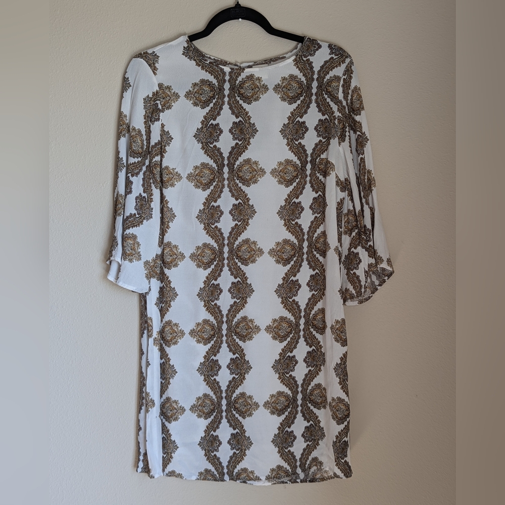 H & M White and Gold Patterned Dress Size 6